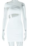 Sexy Hot Solid Color Patchwork Backless Oblique Collar Wrapped Skirt Dresses