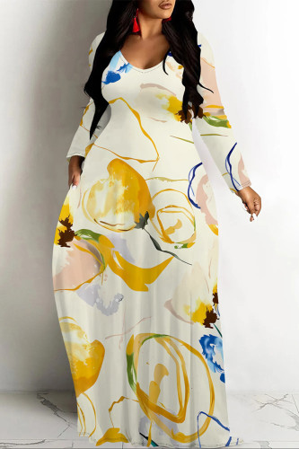 Casual Street Floral Print Pocket Contrast V Neck Printed Dresses