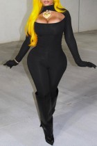 Sexy Hot Solid Color Hollow Out Turtleneck Skinny Jumpsuits