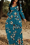 Casual Street Floral Print Pocket Contrast V Neck Printed Dresses