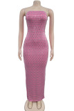 Celebrities Backless Slit Hot Drill Patchwork Strapless Long Dresses