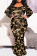 Casual Camouflage Print Patchwork O Neck Long Plus Size Dresses
