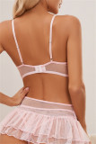 Sexy Solid Color Lace Up See-Through Backless Patchwork Lingerie