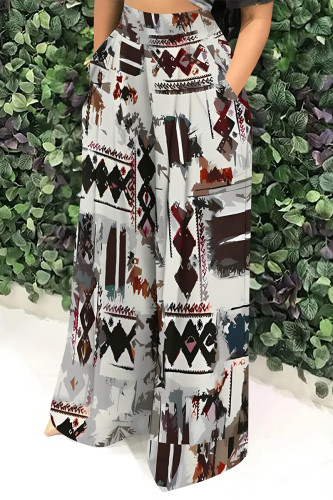 Casual Street Geometric Print Pocket Contrast Loose High Waist Wide Leg Full Print Bottoms