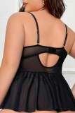 Sexy Solid Color Lace Hollow Out See-Through Backless Spaghetti Strap Plus Size 