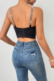 Sexy Nightclub Hot Rhinestone Patchwork Backless Spaghetti Strap Tops