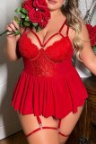 Sexy Solid Color Lace Hollow Out See-Through Backless Spaghetti Strap Plus Size 
