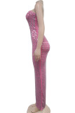 Celebrities Backless Slit Hot Drill Patchwork Strapless Long Dresses