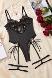 Sexy Solid Color Hollow Out Lace Up Backless Patchwork Lingerie