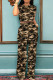 Casual Camouflage Print Pocket Patchwork O Neck Short Sleeve Two Pieces