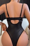 Sexy Solid Color Hollow Out Lace Up Backless Patchwork Lingerie