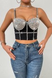 Sexy Nightclub Hot Rhinestone Patchwork Backless Spaghetti Strap Tops