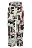 Casual Street Geometric Print Pocket Contrast Loose High Waist Wide Leg Full Print Bottoms