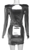 Sexy Solid Color Patchwork Ruched V Neck Wrapped Skirt Dresses