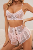 Sexy Solid Color Lace Up See-Through Backless Patchwork Lingerie