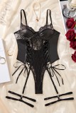 Sexy Solid Color Hollow Out Lace Up Backless Patchwork Lingerie