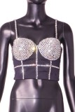 Sexy Nightclub Hot Rhinestone Patchwork Backless Spaghetti Strap Tops