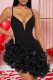 Sexy Solid Color Patchwork Irregular Ruffled Trim Spaghetti Strap Sling Dresses