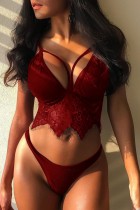 Sexy Solid Color Hollow Out Patchwork Backless Lingerie