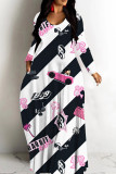 Casual Print Basic V Neck Long Dresses