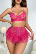 Sexy Solid Color Lace Up See-Through Backless Patchwork Lingerie