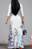 Elegant Floral Print Lace Up V Neck Printed Dresses