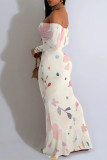 Sexy Floral Print Fishtail Off Shoulder Fishtail Dresses