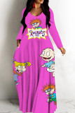 Casual Cartoon Print Basic V Neck Long Dresses