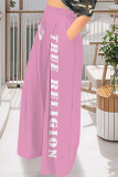 Casual Street Letter Print Pocket Loose High Waist Wide Leg Positioning Print Bottoms