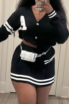 Casual Letters Buckle Patchwork Pleated V Neck Long Sleeve Two Pieces