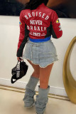 Casual Letters Patchwork Zipper Zipper Collar Outerwear