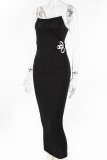 Sexy Patchwork Hollow Out Backless Spaghetti Strap Long Dresses