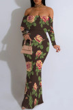 Sexy Floral Print Contrast Off Shoulder One Step Skirt Dresses