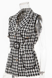 Casual Patchwork With Belt Turndown Collar Outerwear