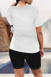 Casual Letter Print Contrast O Neck Short Sleeve Two Pieces