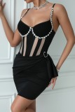 Sexy Party Hot Patchwork Backless Spaghetti Strap Wrapped Skirt Dresses