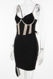 Sexy Party Hot Patchwork Backless Spaghetti Strap Wrapped Skirt Dresses