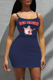 Sexy Letter Print Contrast U Neck Sling Dresses