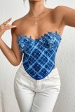 Sexy Hot Plaid Print Patchwork Backless Butterfly Spaghetti Strap Tops