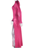 Elegant Solid Color Patchwork High Slit O Neck Long Dresses