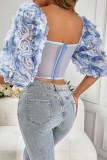 Casual Gradient Color High Slit Patchwork V Neck Tops