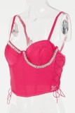 Sexy Solid Color Patchwork Backless Spaghetti Strap Tops