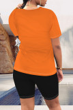 Casual Letter Print Contrast O Neck Short Sleeve Two Pieces