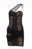 Sexy Patchwork Backless Oblique Collar Wrapped Skirt Dresses