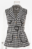 Casual Patchwork With Belt Turndown Collar Outerwear