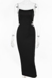 Sexy Patchwork Hollow Out Backless Spaghetti Strap Long Dresses