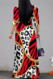 Elegant Geometric Print Lace Up Contrast V Neck Printed Dresses