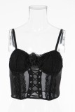 Sexy Hot Solid Color Flowers Patchwork Backless Spaghetti Strap Tops