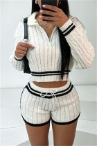 Casual Patchwork Contrast Zipper Collar Long Sleeve Two Pieces