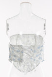 Sexy Flowers Lace Strap Design Contrast Strapless Tops